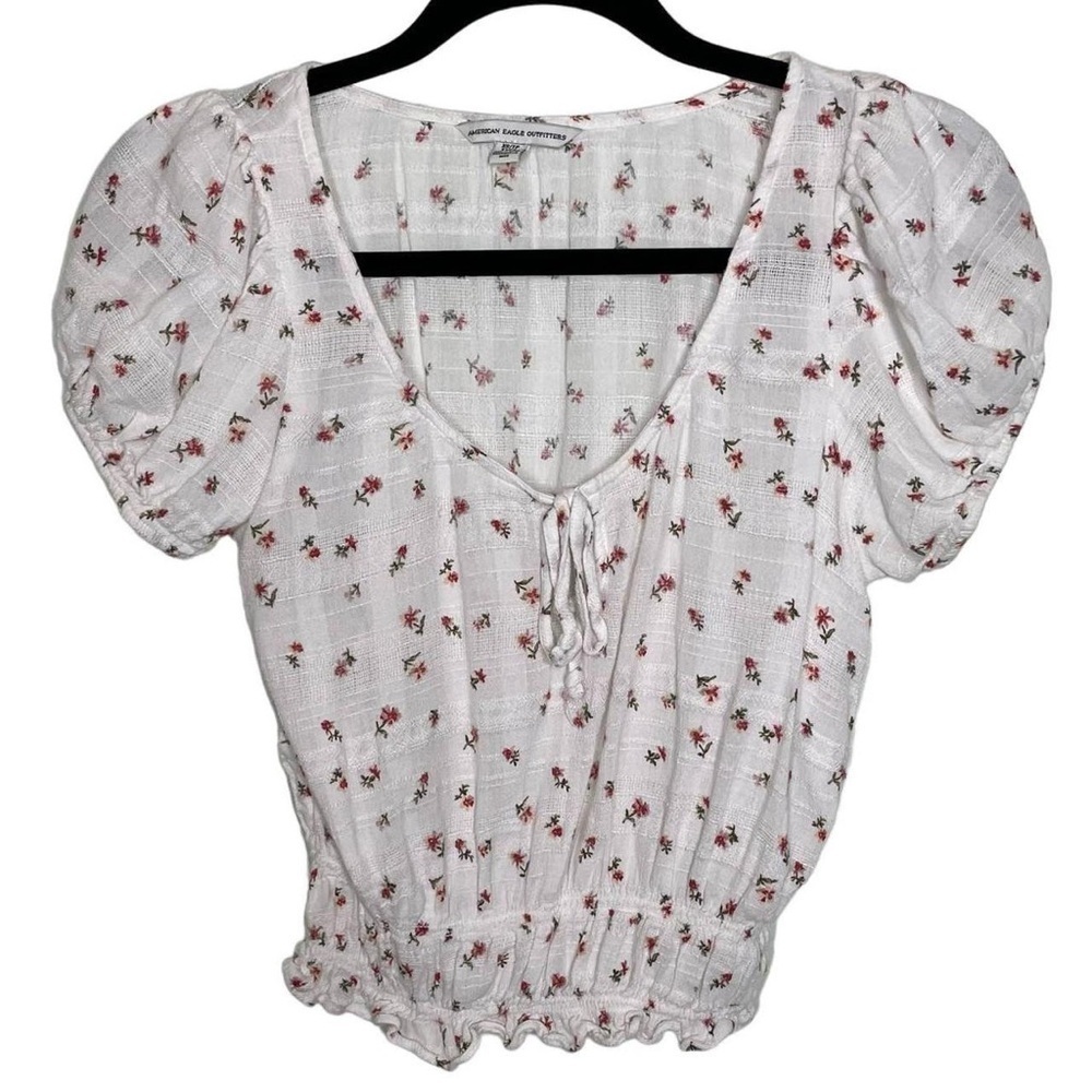 American Eagle Outfitters Women's White and Red Blouse Medium